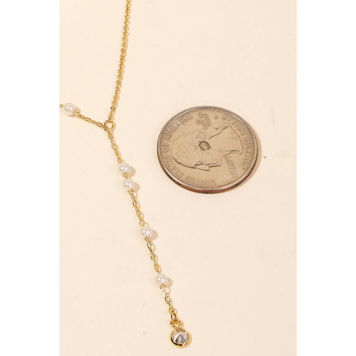 Dainty Chain Pearl Bead Lariat Necklace