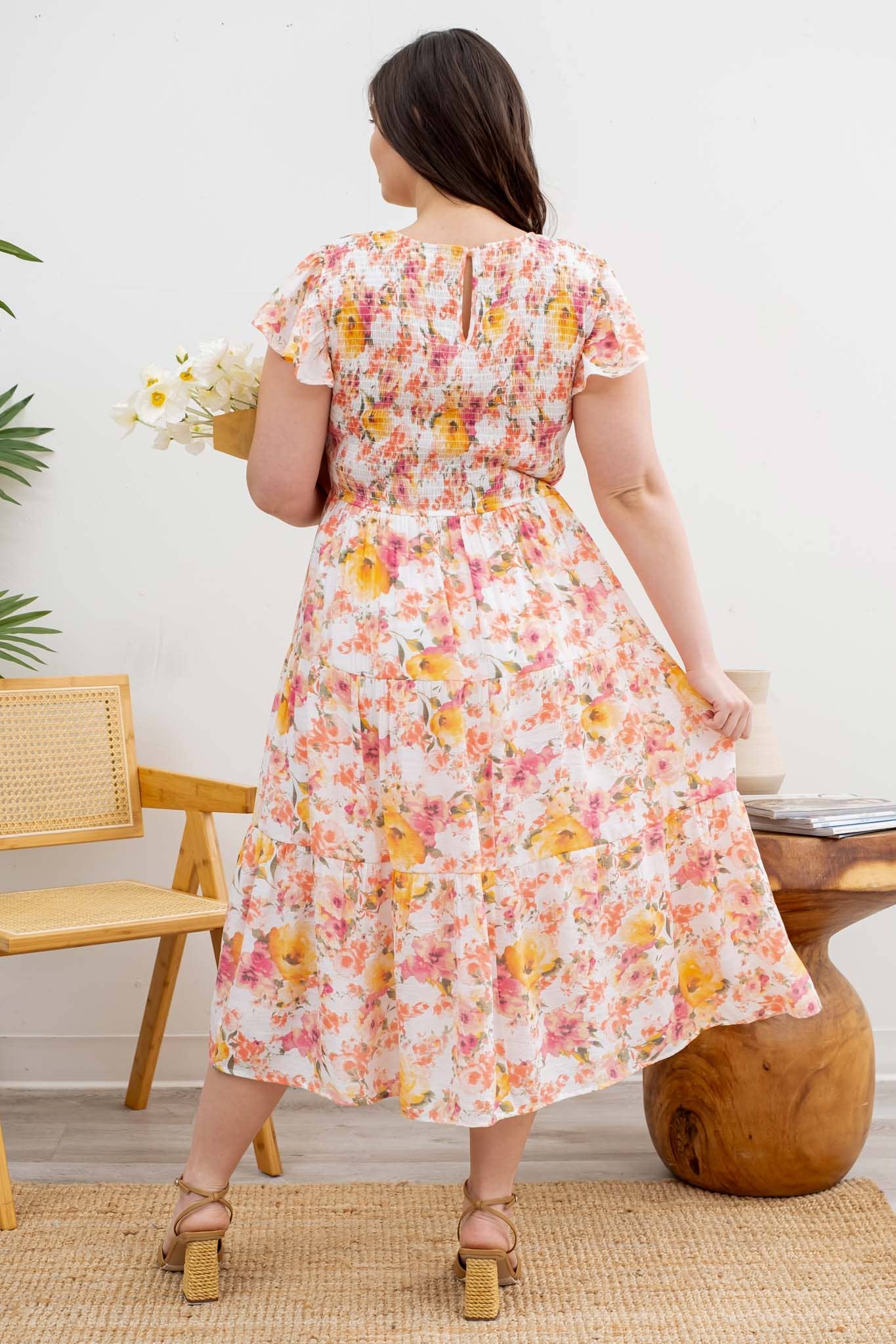 PLUS ROUND NECK FLORAL DRESS