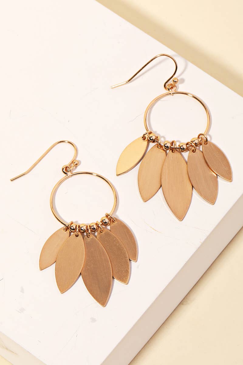 Metallic Circle Leaf Drop Earrings