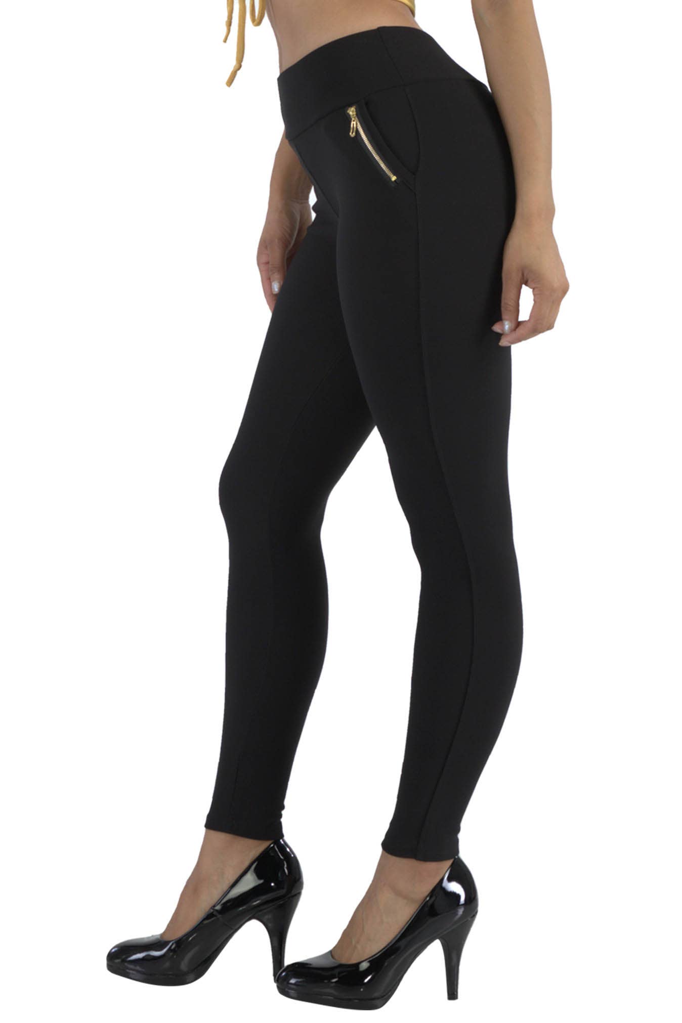 Womens Solid Tregging Skinny Pants With Zippers