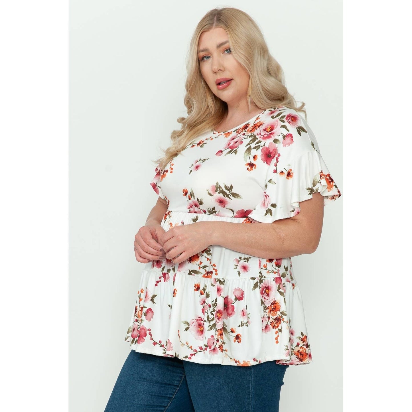 Plus Size Floral Coquette Baby Doll Top