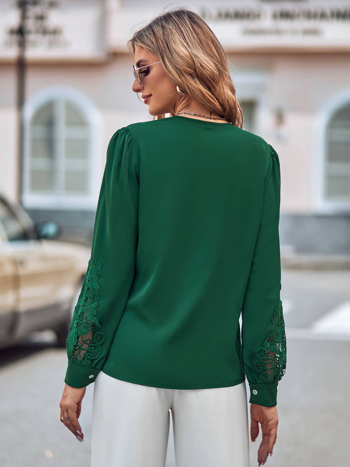 Lace Detail V Neck Button Down Blouse