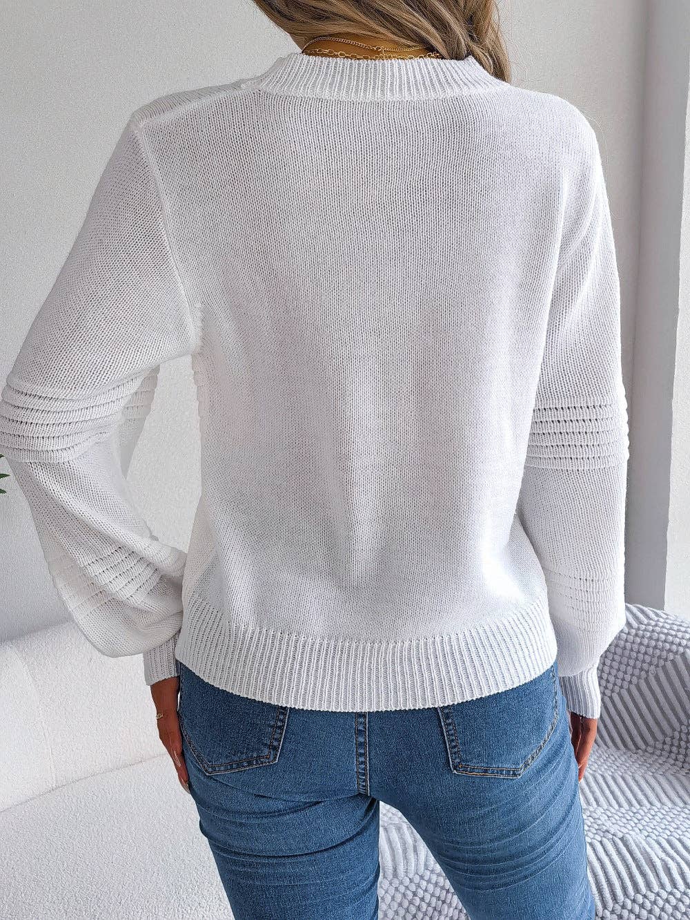 Solid Long Sleeves Round Neck Knit Top