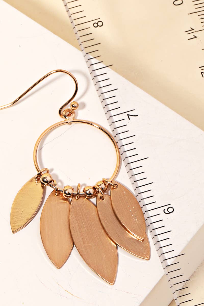 Metallic Circle Leaf Drop Earrings