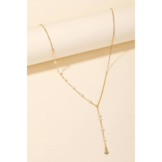 Dainty Chain Pearl Bead Lariat Necklace