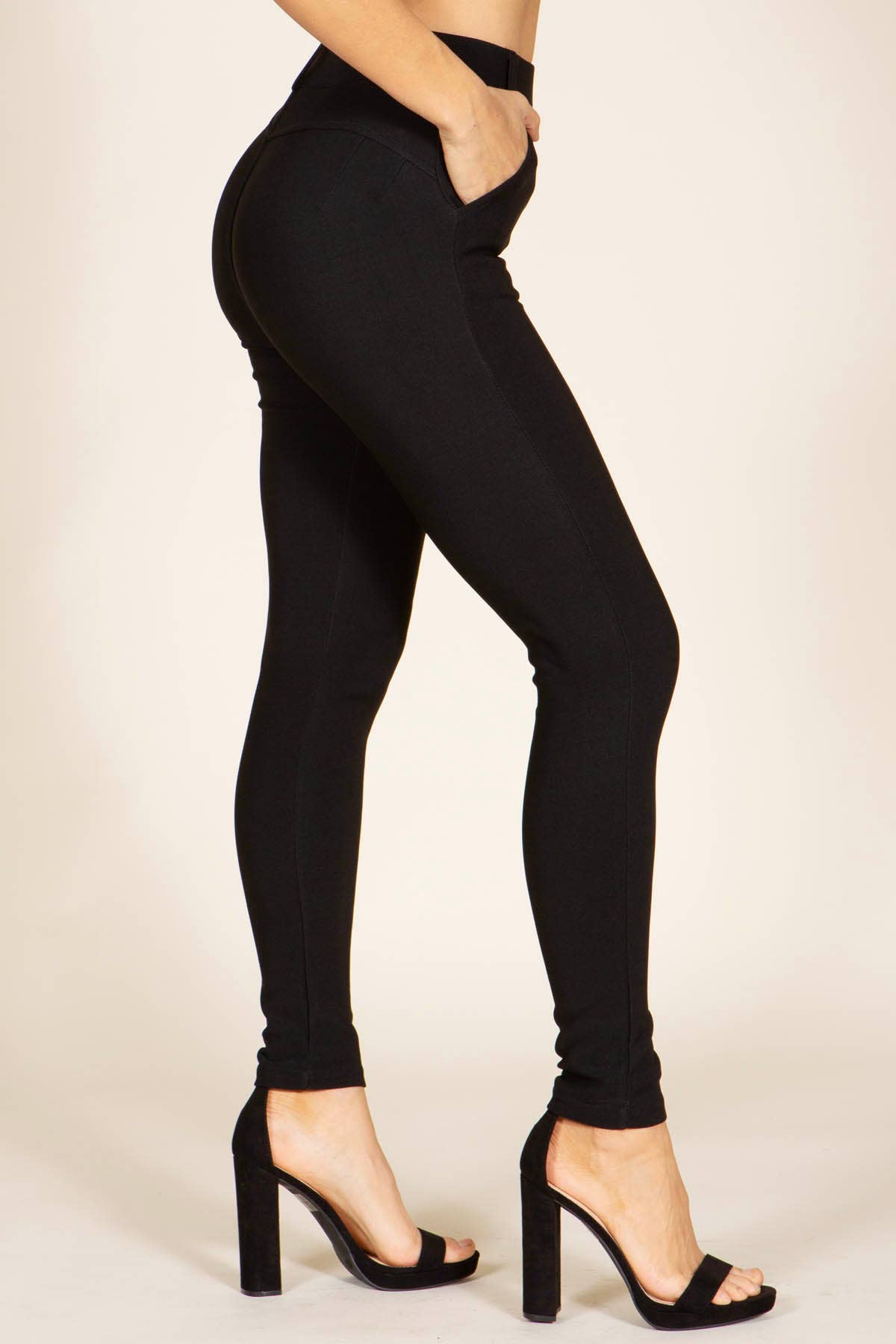 Womens Black Pull on Skinny Pants Treggings