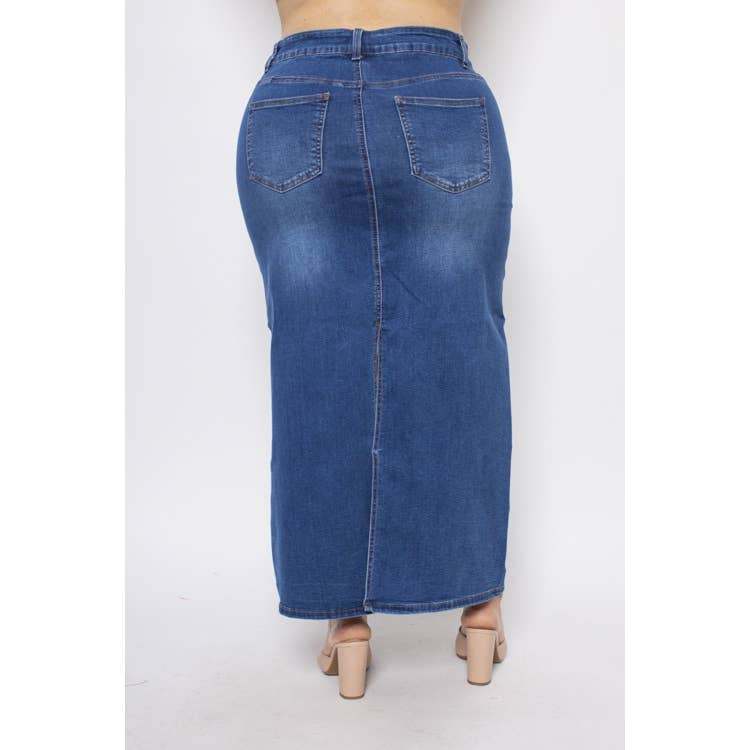 PLUS SIZE DENIM MIDI SKIRT