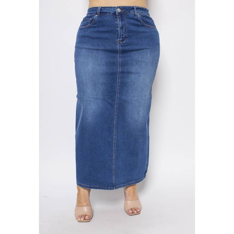 PLUS SIZE DENIM MIDI SKIRT