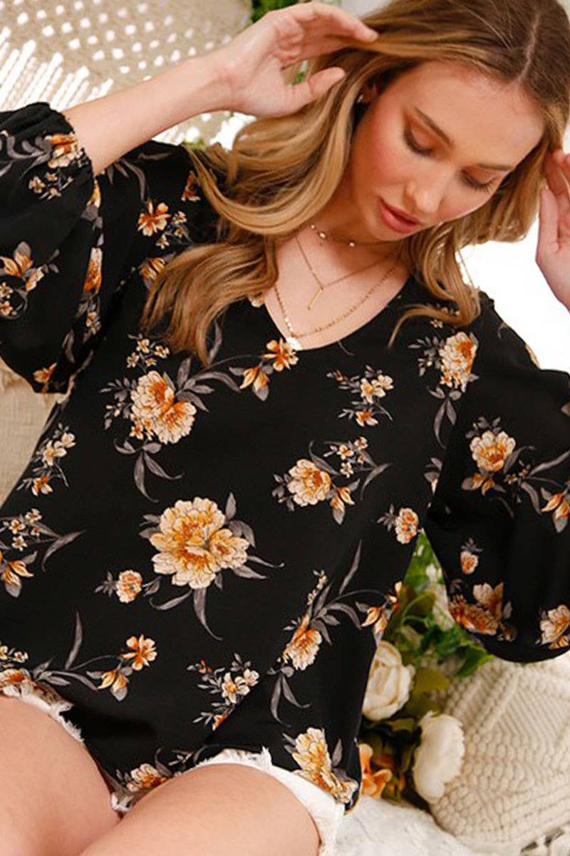 V-neck blouson sleeves blouse