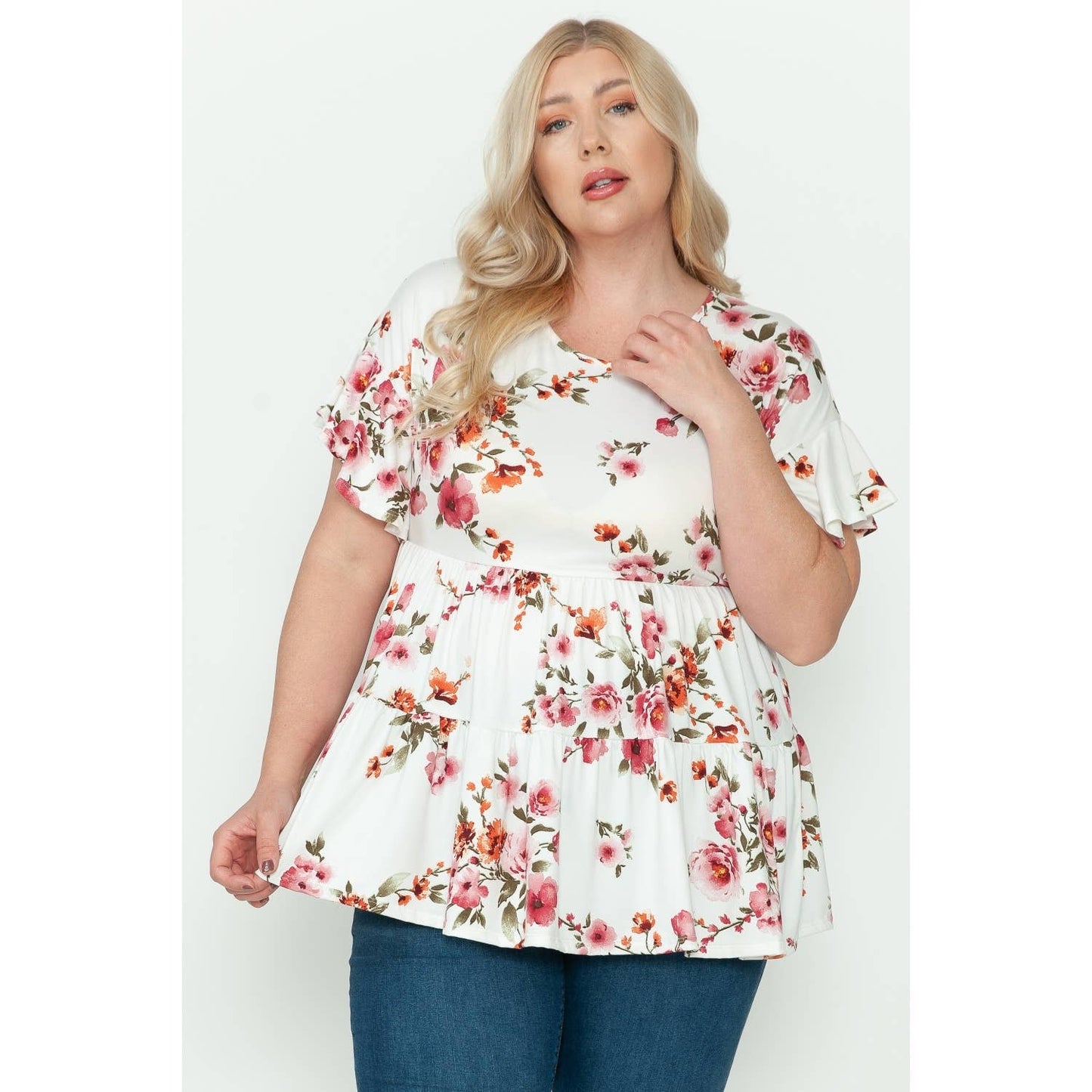 Plus Size Floral Coquette Baby Doll Top