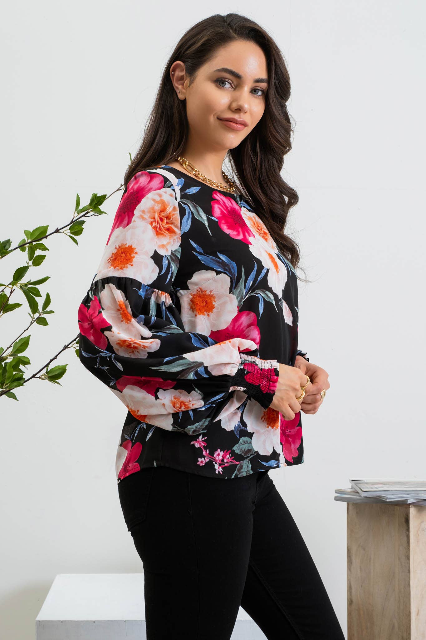 FLORAL DROP SLEEVE TOP