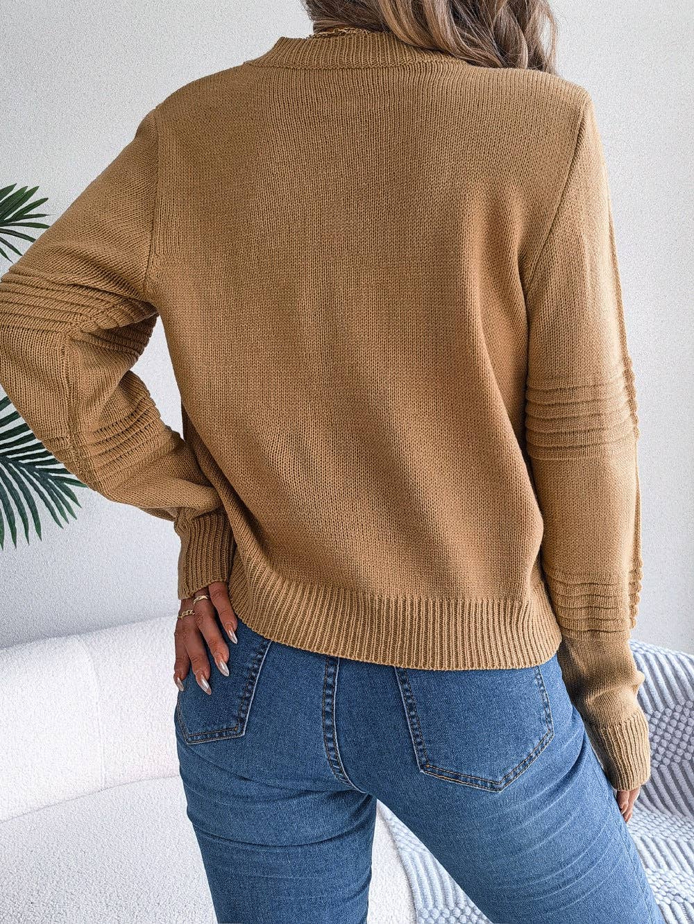 Solid Long Sleeves Round Neck Knit Top