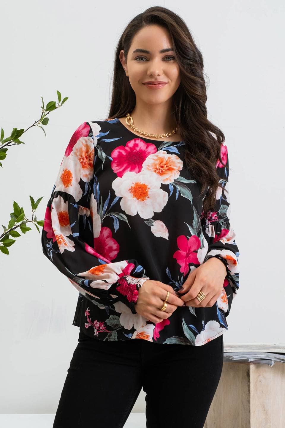 FLORAL DROP SLEEVE TOP