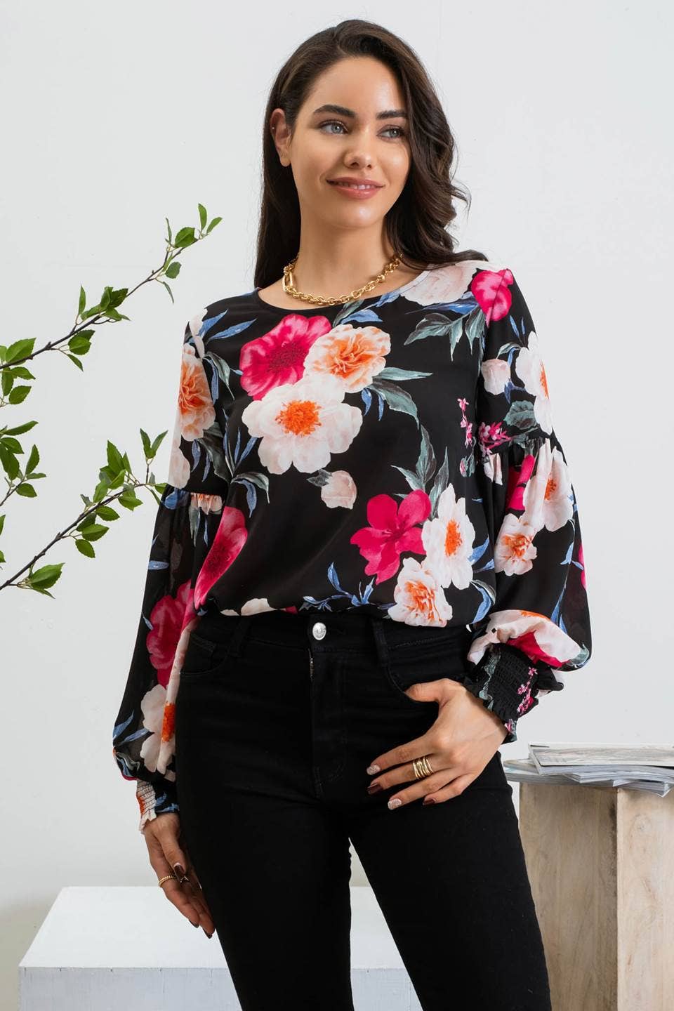 FLORAL DROP SLEEVE TOP