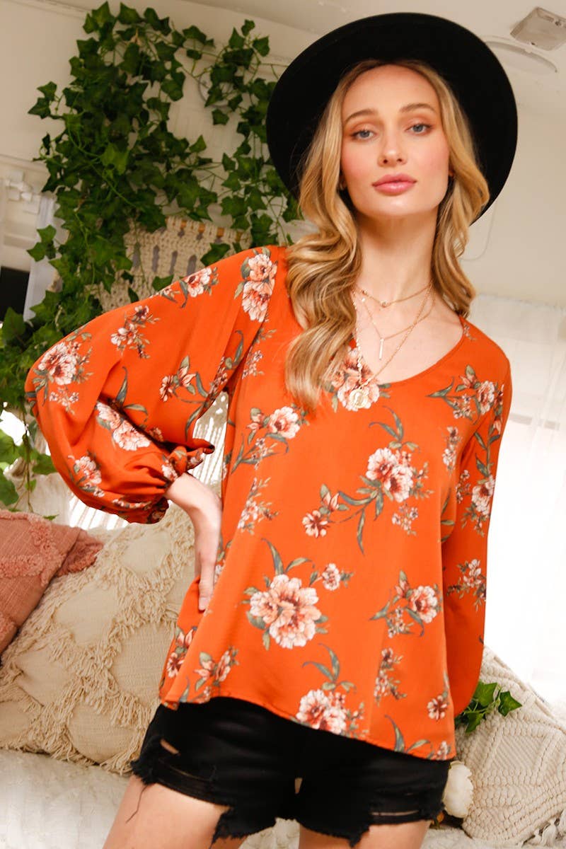 V-neck blouson sleeves blouse