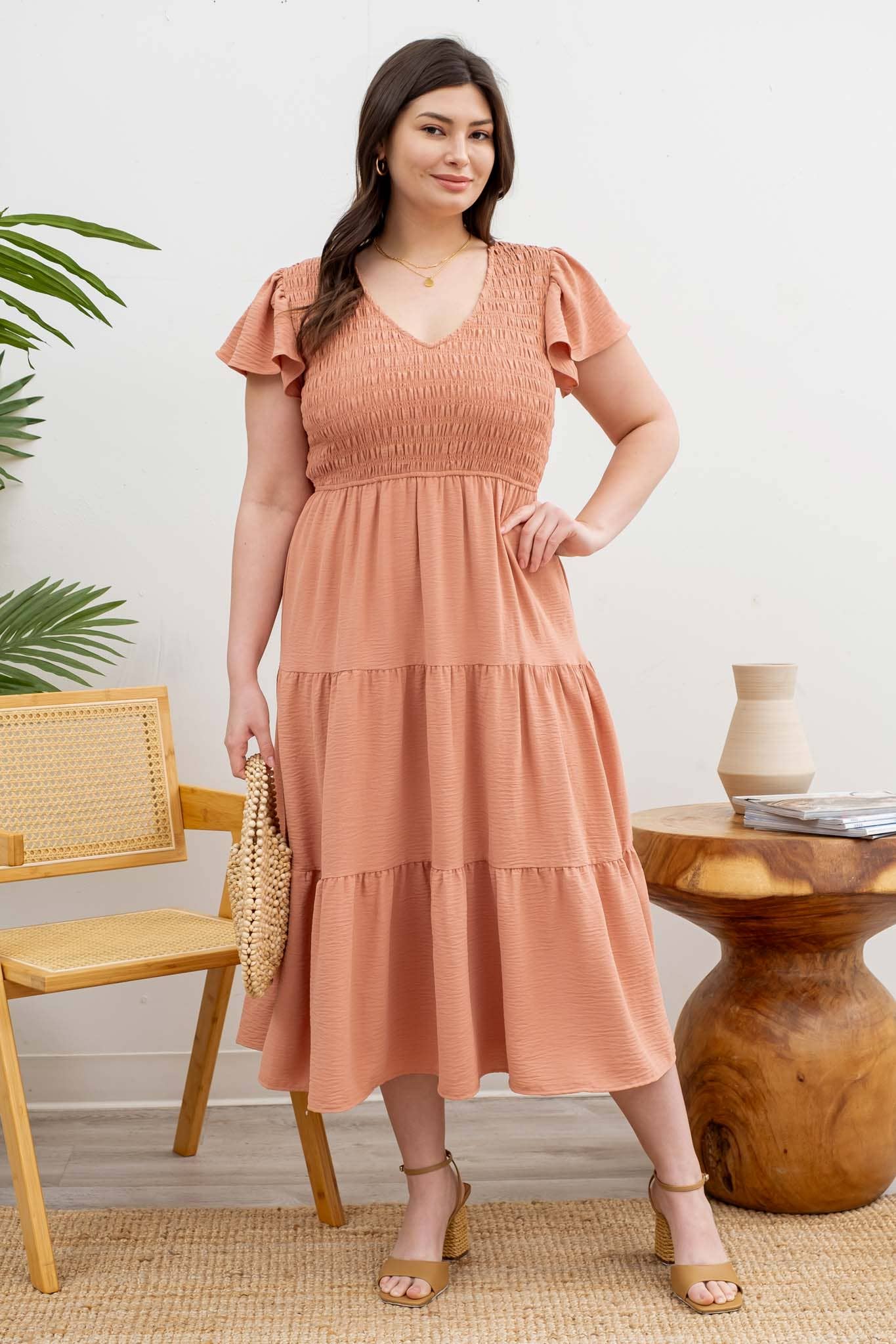 PLUS FLUTTER SLEEVE MIDI DRESS