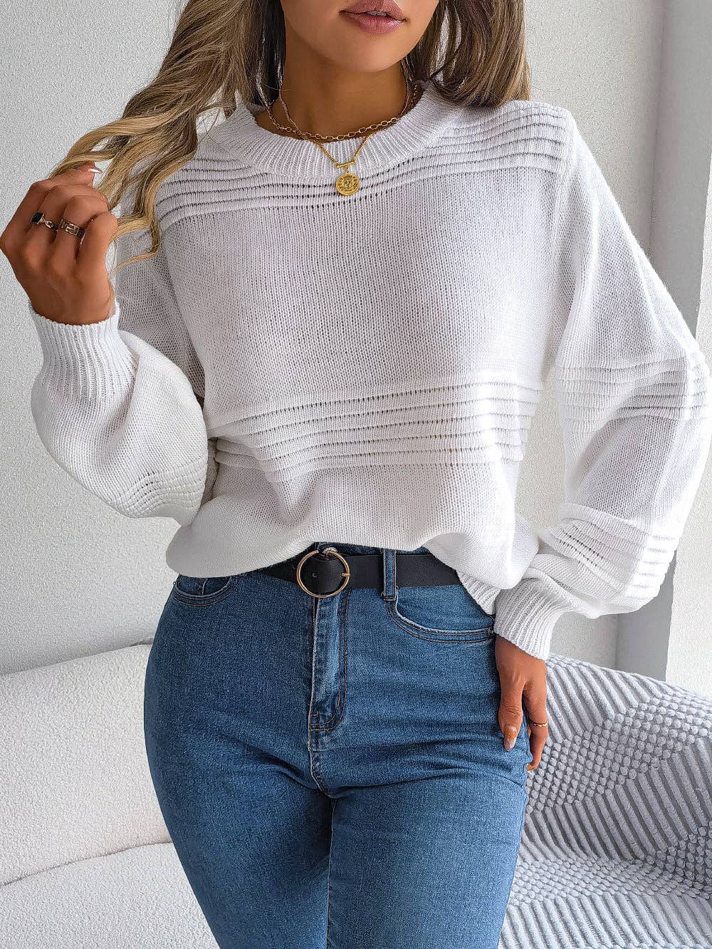 Solid Long Sleeves Round Neck Knit Top