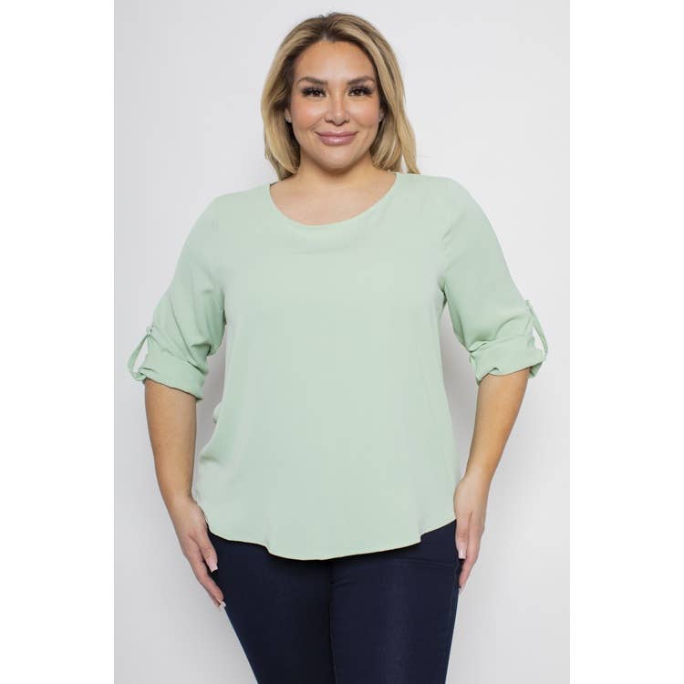 PLUS SIZE ROUND NECK KEYHOLE BACK LOOSE FIT BLOUSE