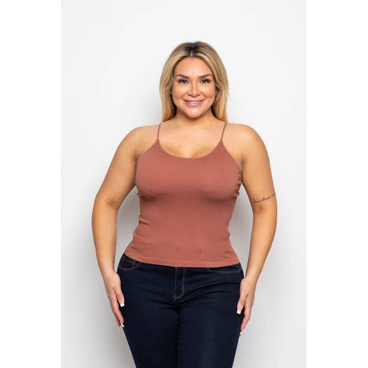 PLUS SIZE ROUND NECK RIB SEAMLESS CAMI TANK TOP