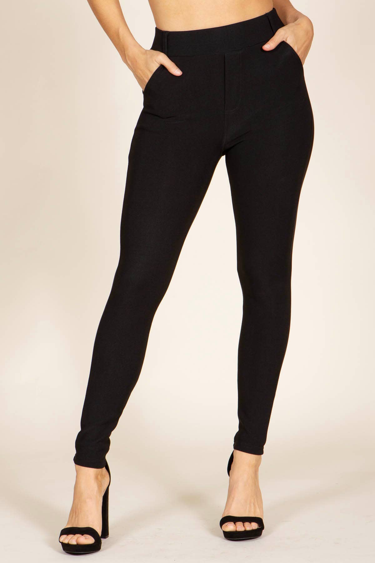 Womens Black Pull on Skinny Pants Treggings